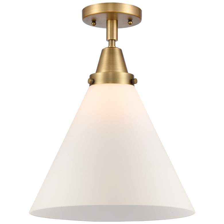 Image 1 Caden Cone 12" Flush Mount - Brushed Brass - Matte White Shade