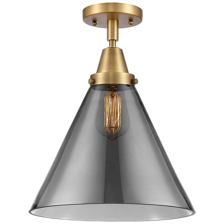 Image 1 Caden Cone 12" Flush Mount - Brushed Brass - Plated Smoke Shade