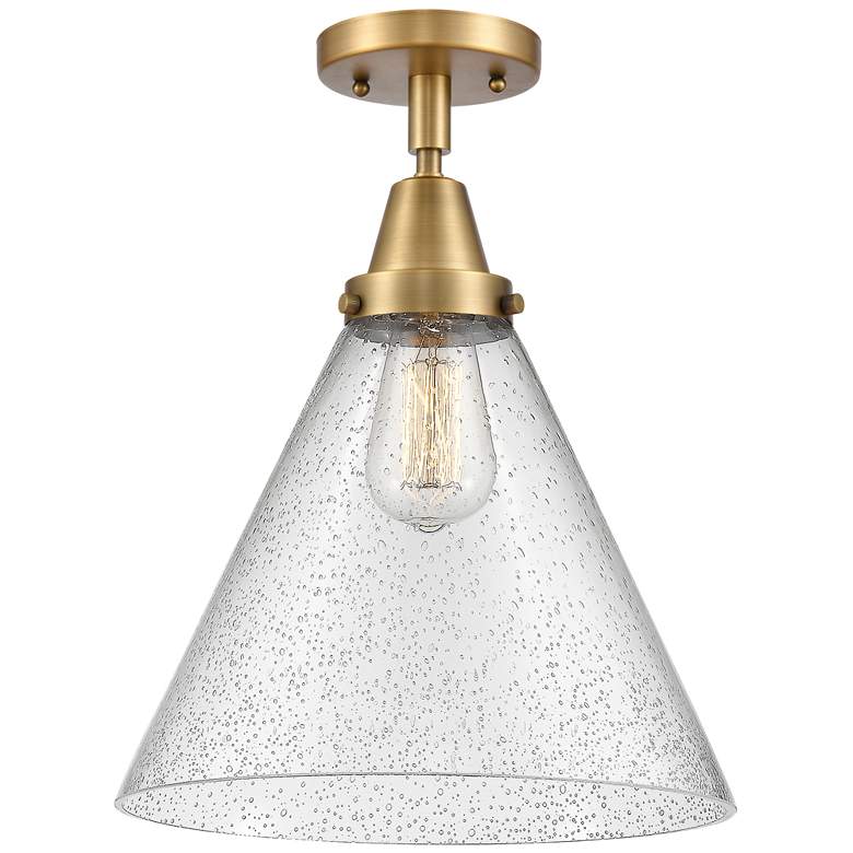 Image 1 Caden Cone 12" Flush Mount - Brushed Brass - Seedy Shade