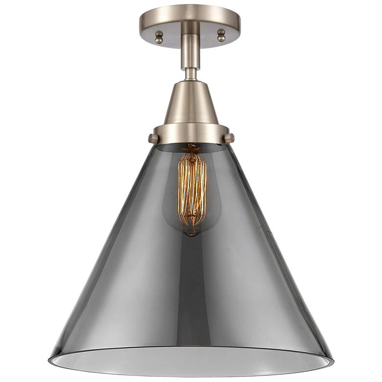 Image 1 Caden Cone 12" Flush Mount - Brushed Satin Nickel - Plated Smoke Shade