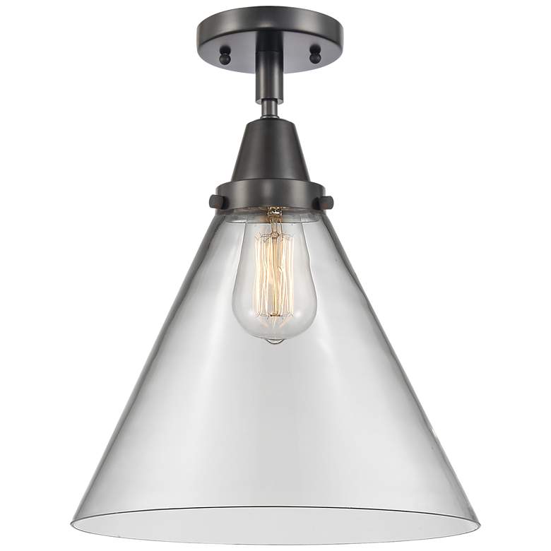 Image 1 Caden Cone 12" Flush Mount - Matte Black - Clear Shade