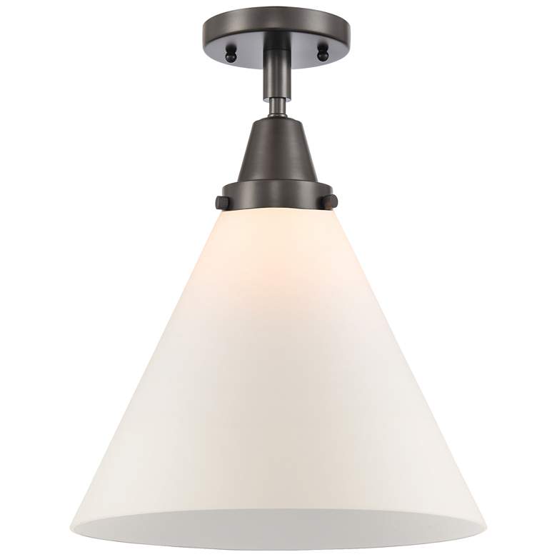 Image 1 Caden Cone 12" Flush Mount - Oil Rubbed Bronze - Matte White Shade