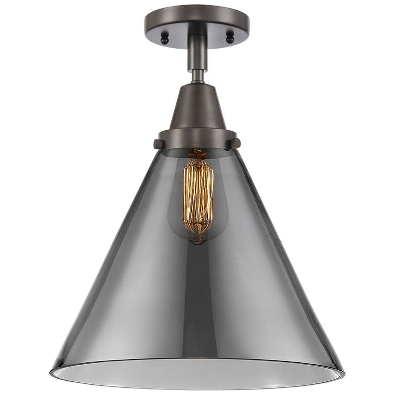 Image 1 Caden Cone 12 inch Flush Mount - Oil Rubbed Bronze - Plated Smoke Shade