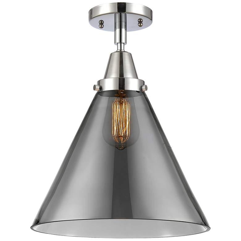 Image 1 Caden Cone 12" Flush Mount - Polished Chrome - Plated Smoke Shade