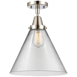Caden Cone 12" Flush Mount - Polished Nickel - Clear Shade