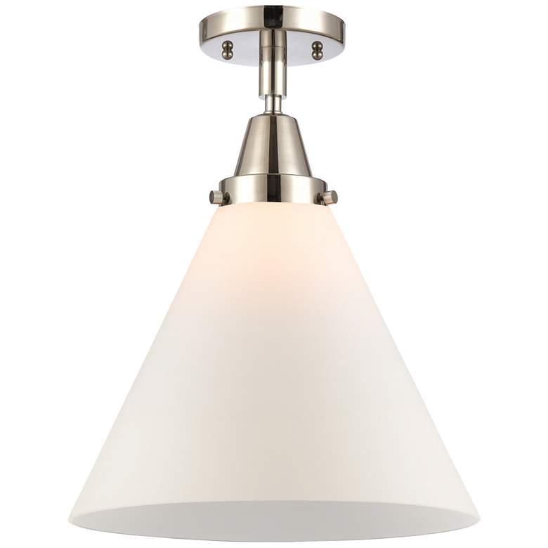 Image 1 Caden Cone 12" Flush Mount - Polished Nickel - Matte White Shade