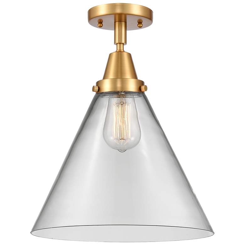 Image 1 Caden Cone 12 inch Flush Mount - Satin Gold - Clear Shade