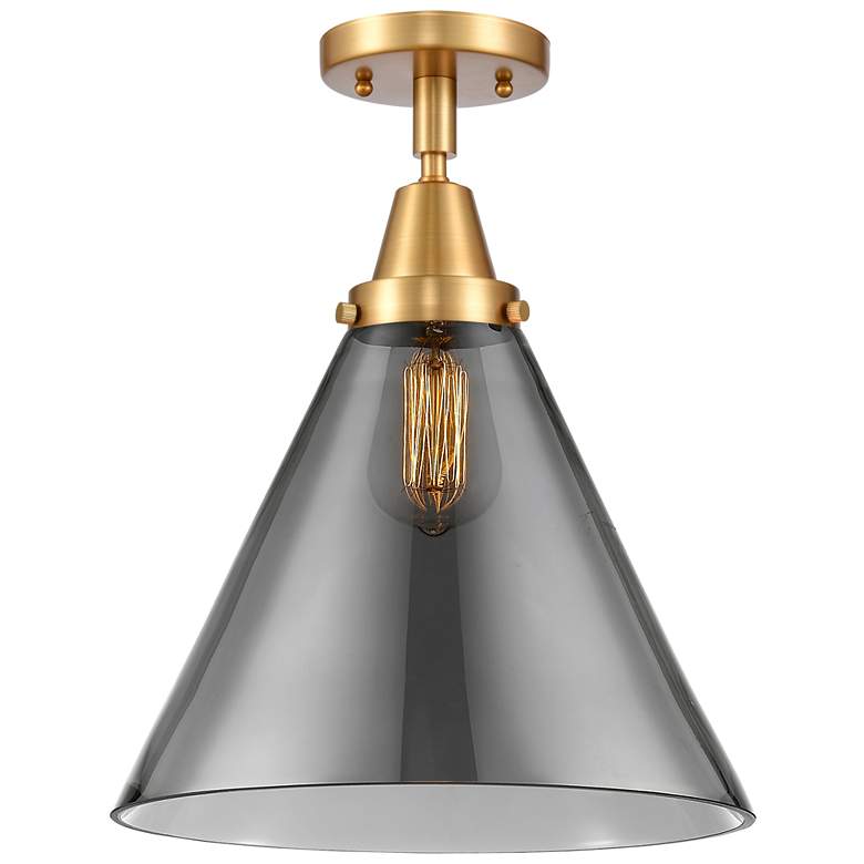 Image 1 Caden Cone 12" Flush Mount - Satin Gold - Plated Smoke Shade