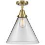 Caden Cone 12" LED Flush Mount - Antique Brass - Clear Shade