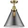 Caden Cone 12" LED Flush Mount - Antique Brass - Plated Smoke Shade