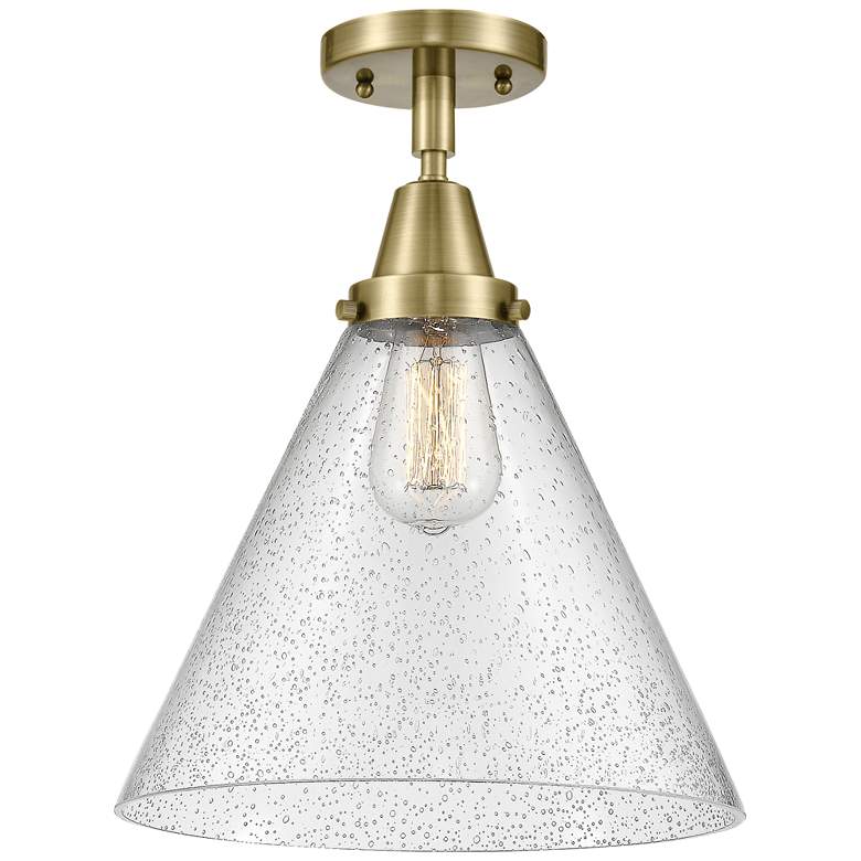 Image 1 Caden Cone 12" LED Flush Mount - Antique Brass - Seedy Shade