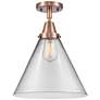 Caden Cone 12" LED Flush Mount - Antique Copper - Clear Shade