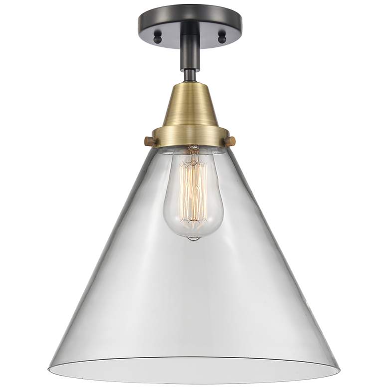 Image 1 Caden Cone 12" LED Flush Mount - Black Antique Brass - Clear Shade