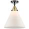Caden Cone 12" LED Flush Mount - Black Antique Brass - Matte White Sha