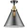 Caden Cone 12" LED Flush Mount - Black Antique Brass - Plated Smoke Sh