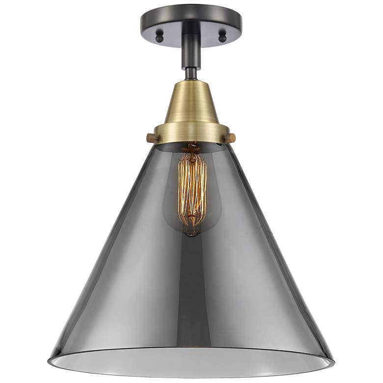 Image 1 Caden Cone 12" LED Flush Mount - Black Antique Brass - Plated Smoke Sh