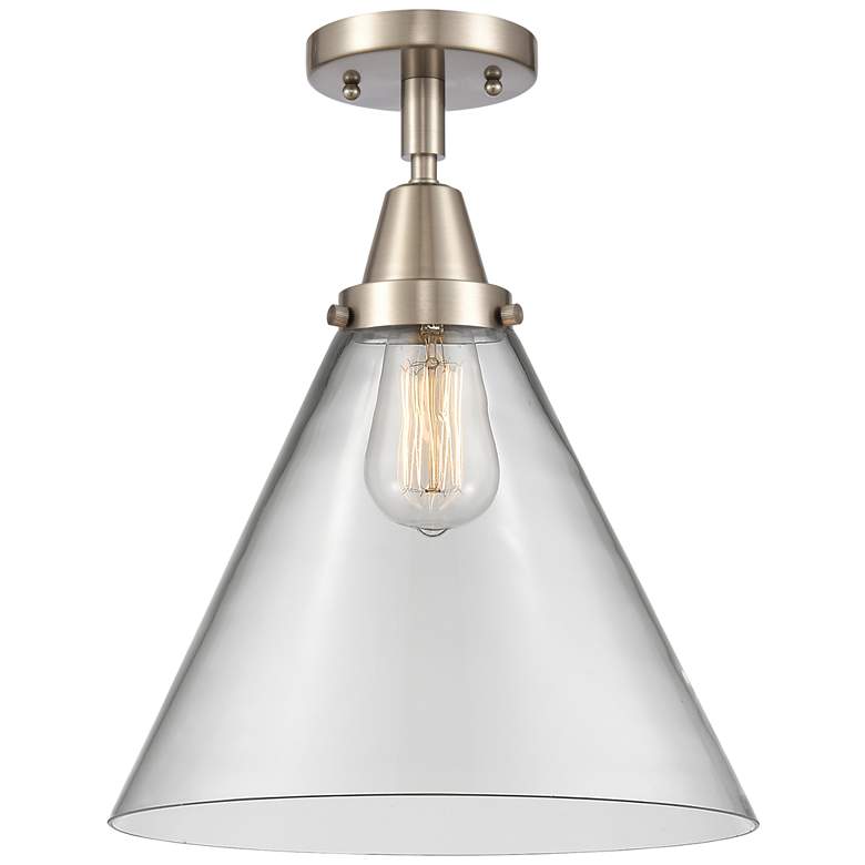 Image 1 Caden Cone 12" LED Flush Mount - Brushed Satin Nickel - Clear Shade