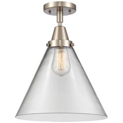 Caden Cone 12" LED Flush Mount - Brushed Satin Nickel - Clear Shade
