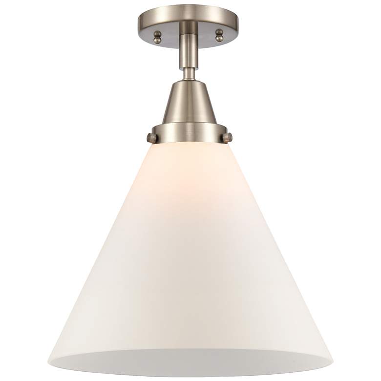Image 1 Caden Cone 12" LED Flush Mount - Brushed Satin Nickel - Matte White Sh