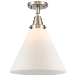 Caden Cone 12" LED Flush Mount - Brushed Satin Nickel - Matte White Sh