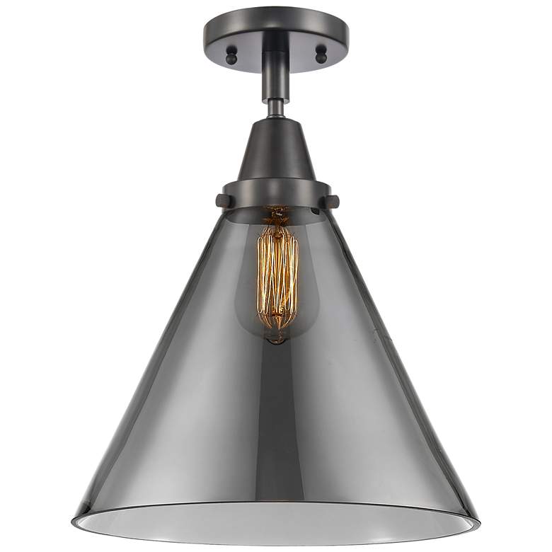 Image 1 Caden Cone 12" LED Flush Mount - Matte Black - Plated Smoke Shade