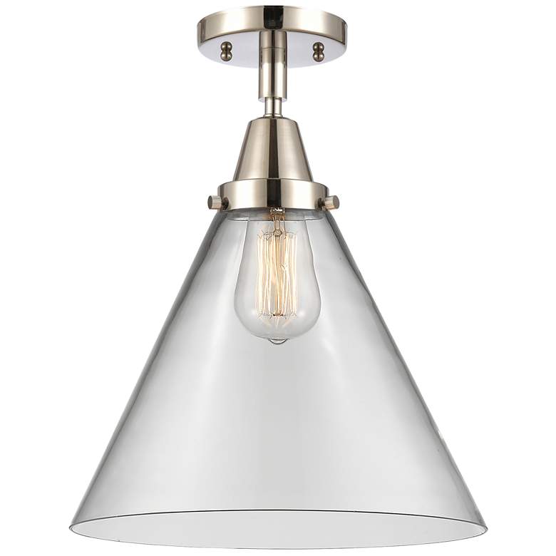 Image 1 Caden Cone 12" LED Flush Mount - Polished Nickel - Clear Shade