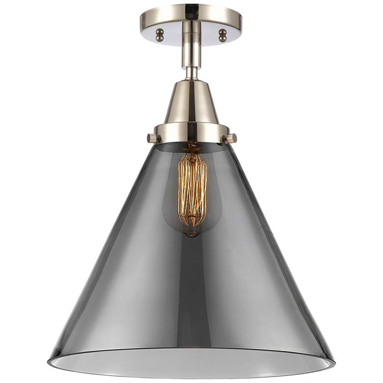 Image 1 Caden Cone 12" LED Flush Mount - Polished Nickel - Plated Smoke Shade