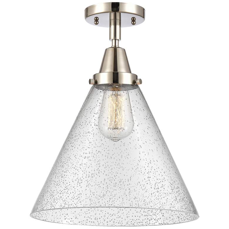 Image 1 Caden Cone 12" LED Flush Mount - Polished Nickel - Seedy Shade