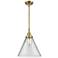 Caden Cone 12" Wide Antique Brass Stem Hung Mini Pendant w/ Clear Shad