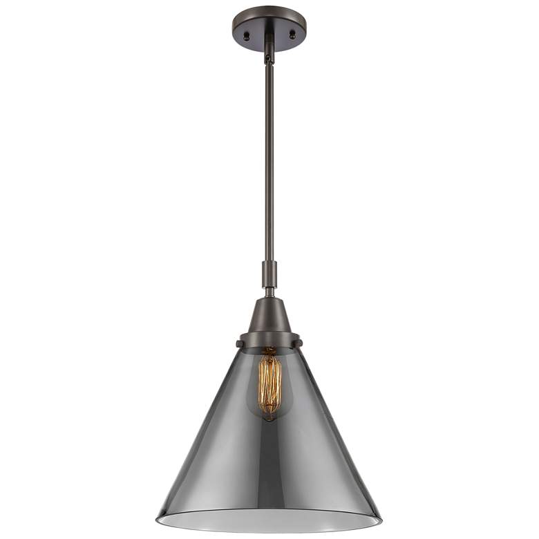 Image 1 Caden Cone 12" Wide Bronze Stem Hung Mini Pendant w/ Plated Smoke Shad