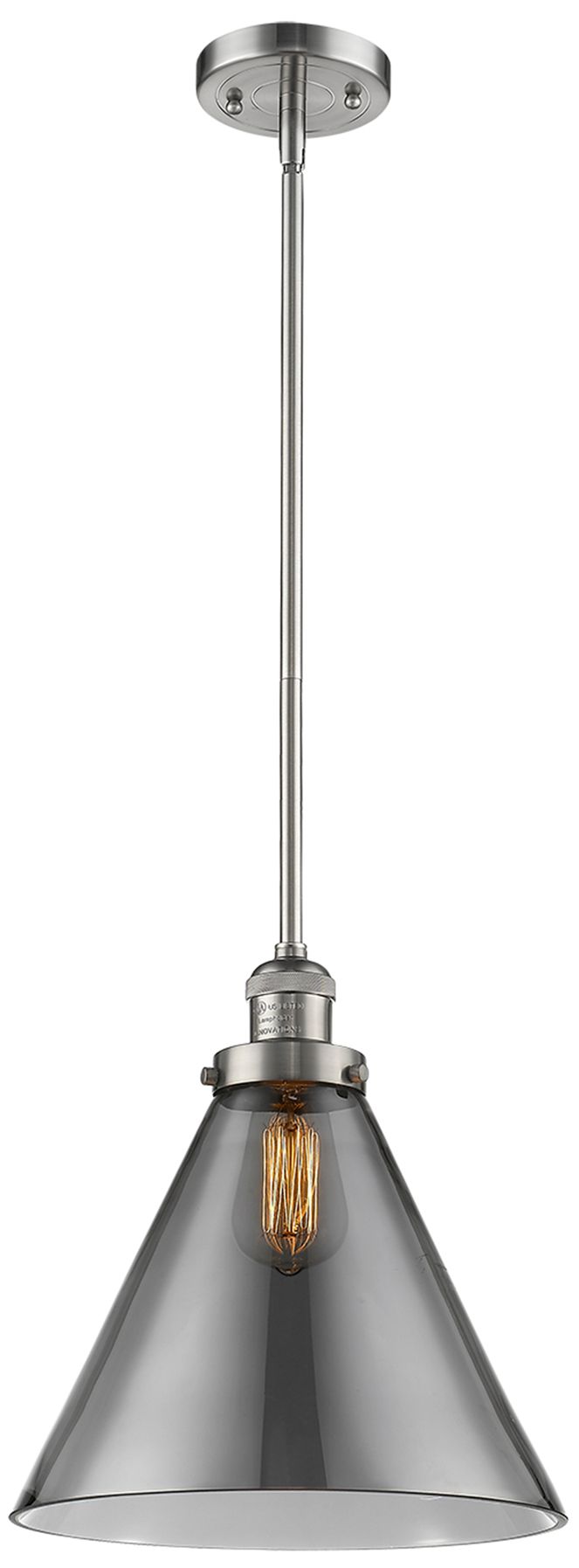 Image 3 Caden Cone 12" Wide Bronze Stem Hung Mini Pendant w/ Plated Smoke Shad more views