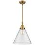 Caden Cone 12" Wide Brushed Brass Stem Hung Mini Pendant w/ Seedy Shad