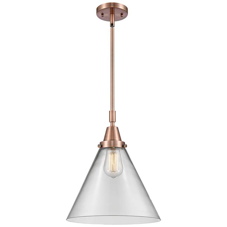 Image 1 Caden Cone 12" Wide Copper Stem Hung Mini Pendant w/ Clear Shade