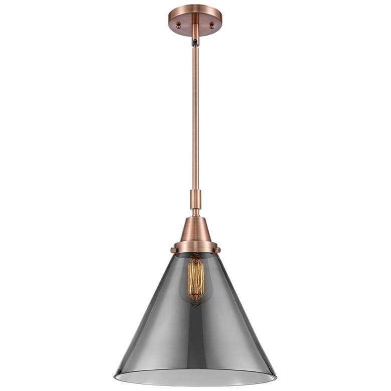 Image 1 Caden Cone 12" Wide Copper Stem Hung Mini Pendant w/ Plated Smoke Shad