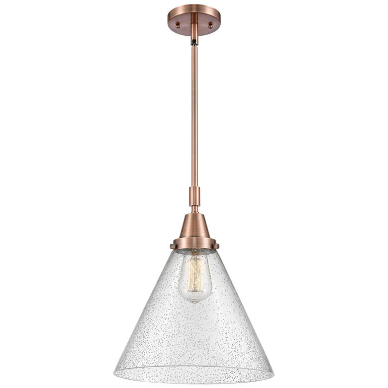 Image 1 Caden Cone 12" Wide Copper Stem Hung Mini Pendant w/ Seedy Shade