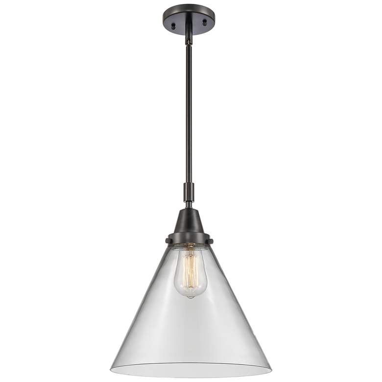 Image 1 Caden Cone 12" Wide Matte Black Stem Hung Mini Pendant w/ Clear Shade