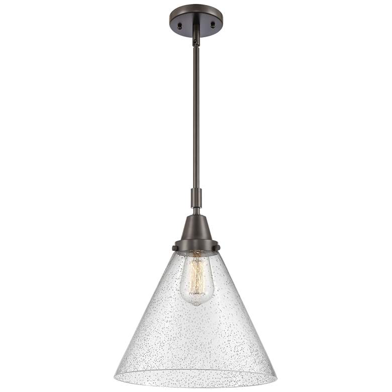 Image 1 Caden Cone 12" Wide Oil Rubbed Bronze Stem Hung Mini Pendant w/ Seedy