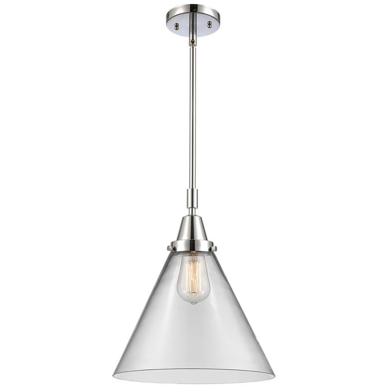Image 1 Caden Cone 12" Wide Polished Chrome Stem Hung Mini Pendant w/ Clear Sh