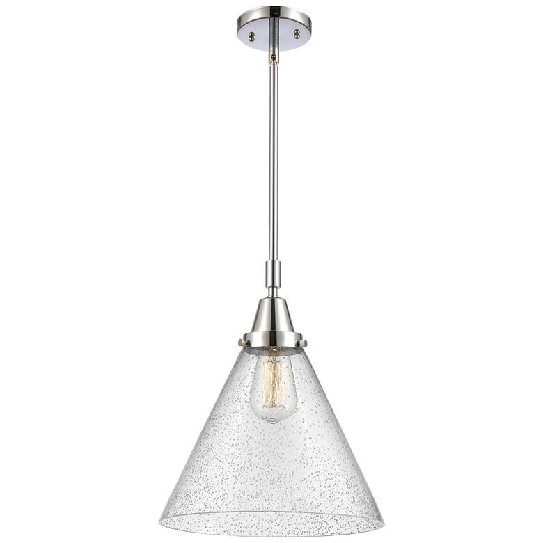 Image 1 Caden Cone 12" Wide Polished Chrome Stem Hung Mini Pendant w/ Seedy Sh