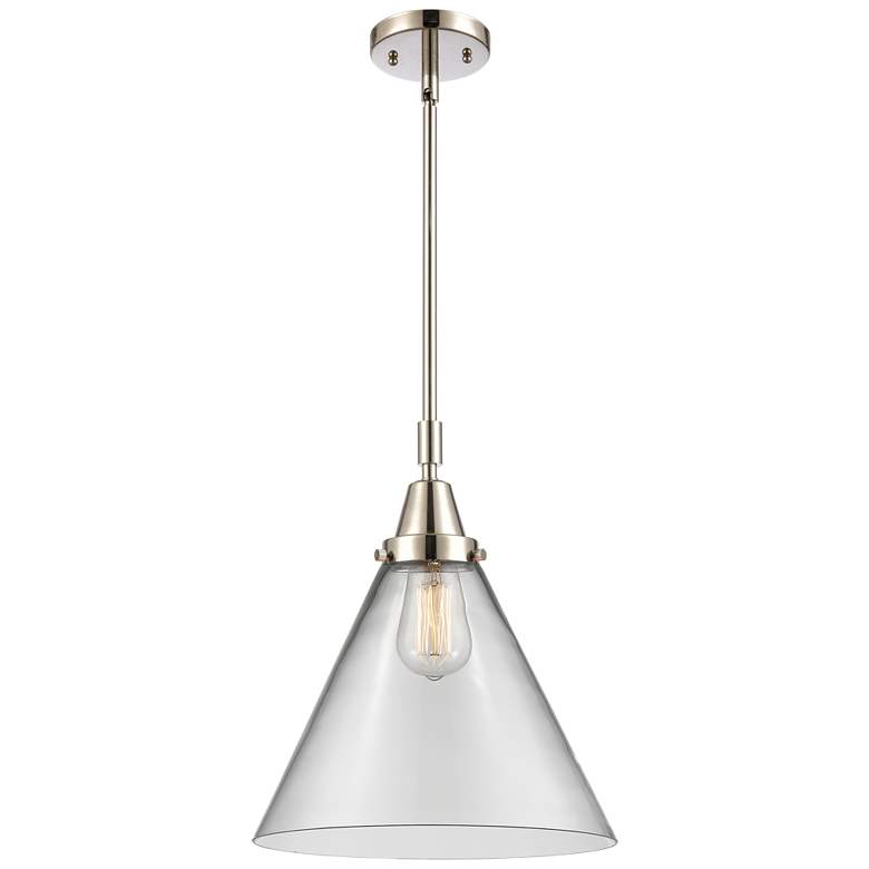 Image 1 Caden Cone 12" Wide Polished Nickel Stem Hung Mini Pendant w/ Clear Sh