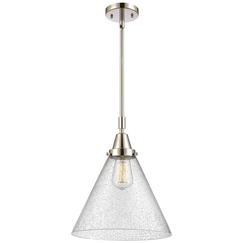 Image 1 Caden Cone 12" Wide Polished Nickel Stem Hung Mini Pendant w/ Seedy Sh