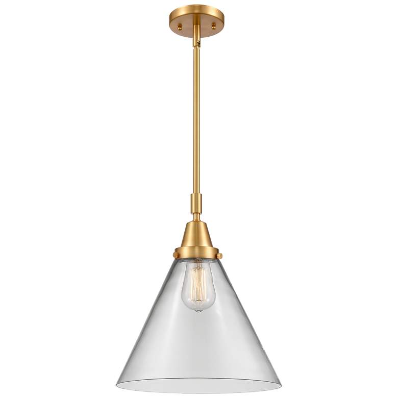 Image 1 Caden Cone 12" Wide Satin Gold Stem Hung Mini Pendant w/ Clear Shade