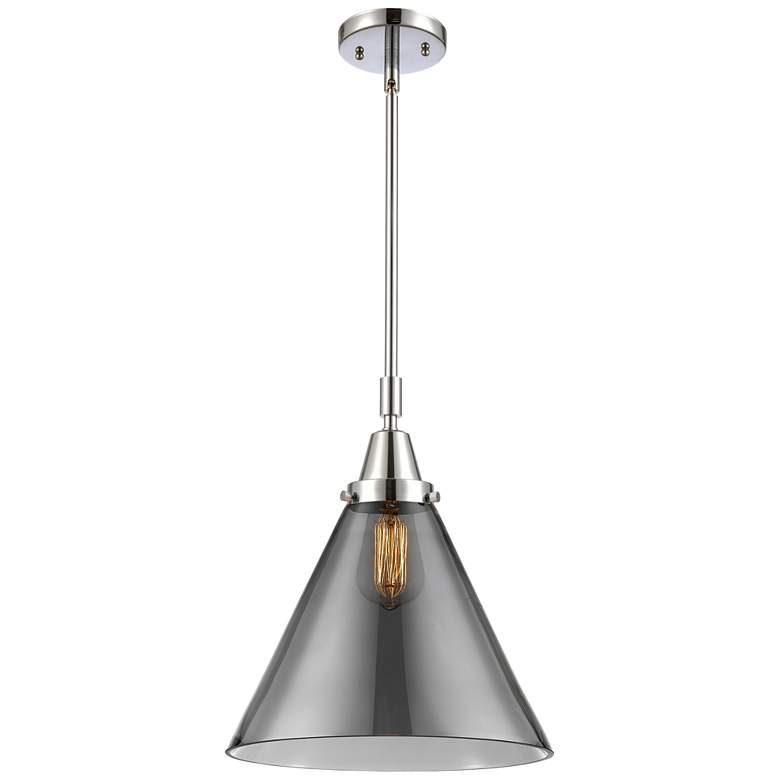 Image 1 Caden Cone 12"W Polished Chrome Stem Hung Mini Pendant w/ Smoke Shade