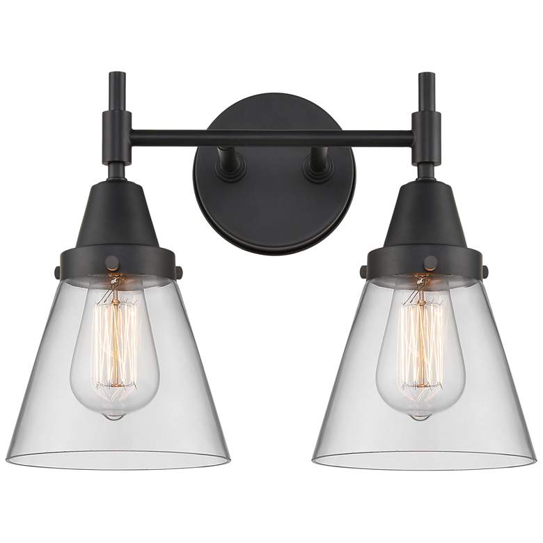 Image 1 Caden Cone 15.25" Wide 2 Light Matte Black Bath Vanity Light w/ Clear