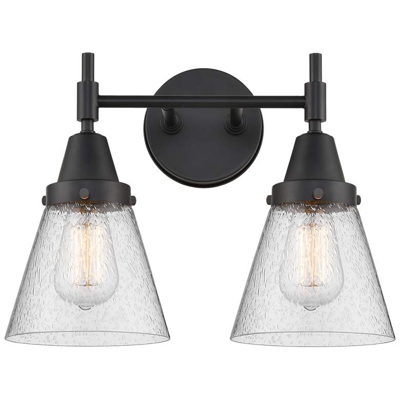 Image 1 Caden Cone 15.25" Wide 2 Light Matte Black Bath Vanity Light w/ Seedy