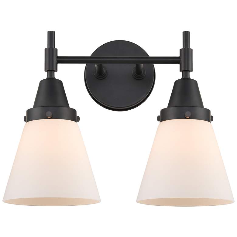 Image 1 Caden Cone 15.25" Wide 2 Light Matte Black Bath Vanity Light w/ White
