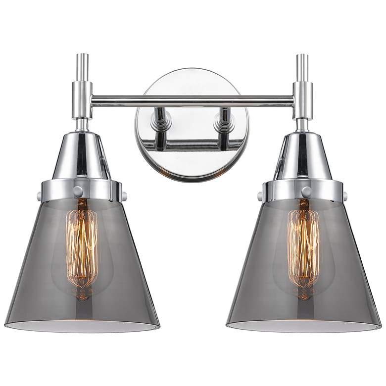 Image 1 Caden Cone 15.25"W 2 Light Polished Chrome Bath Light w/ Smoke Shade