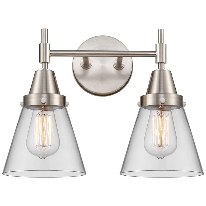 Image 1 Caden Cone 15.25"W 2 Light Satin Nickel Bath Vanity Light w/ Clear Sha