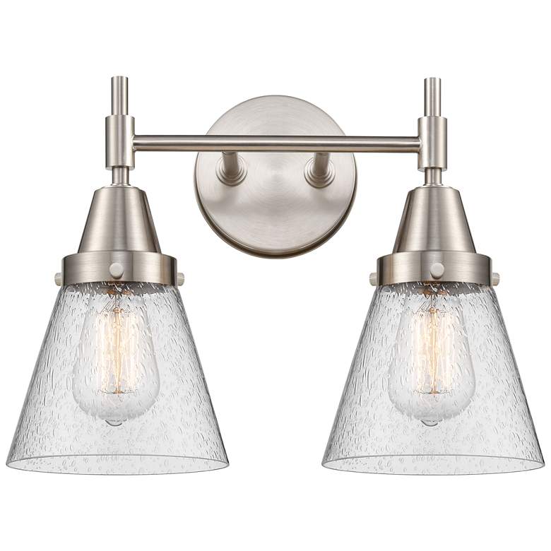 Image 1 Caden Cone 15.25"W 2 Light Satin Nickel Bath Vanity Light w/ Seedy Sha