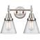 Caden Cone 15.25"W 2 Light Satin Nickel Bath Vanity Light w/ Seedy Sha
